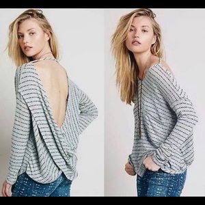 Free People Pullover Angel Island green Stripe Hacci sz Large L